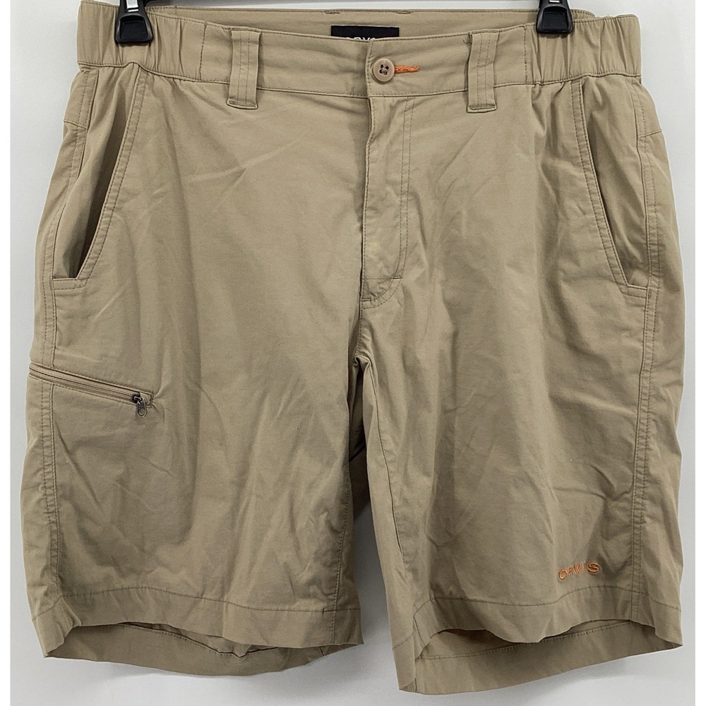 Orvis Shorts Mens M Khaki Stretch Performance Hiking Fishing Elastic Waist